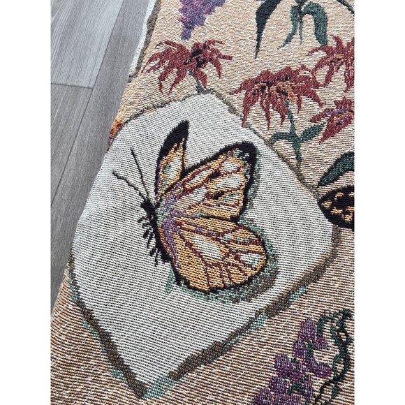 Country Classics Butterfly Floral Tapestry Throw Blanket Fringe Made In USA NWT - Picture 4 of 5